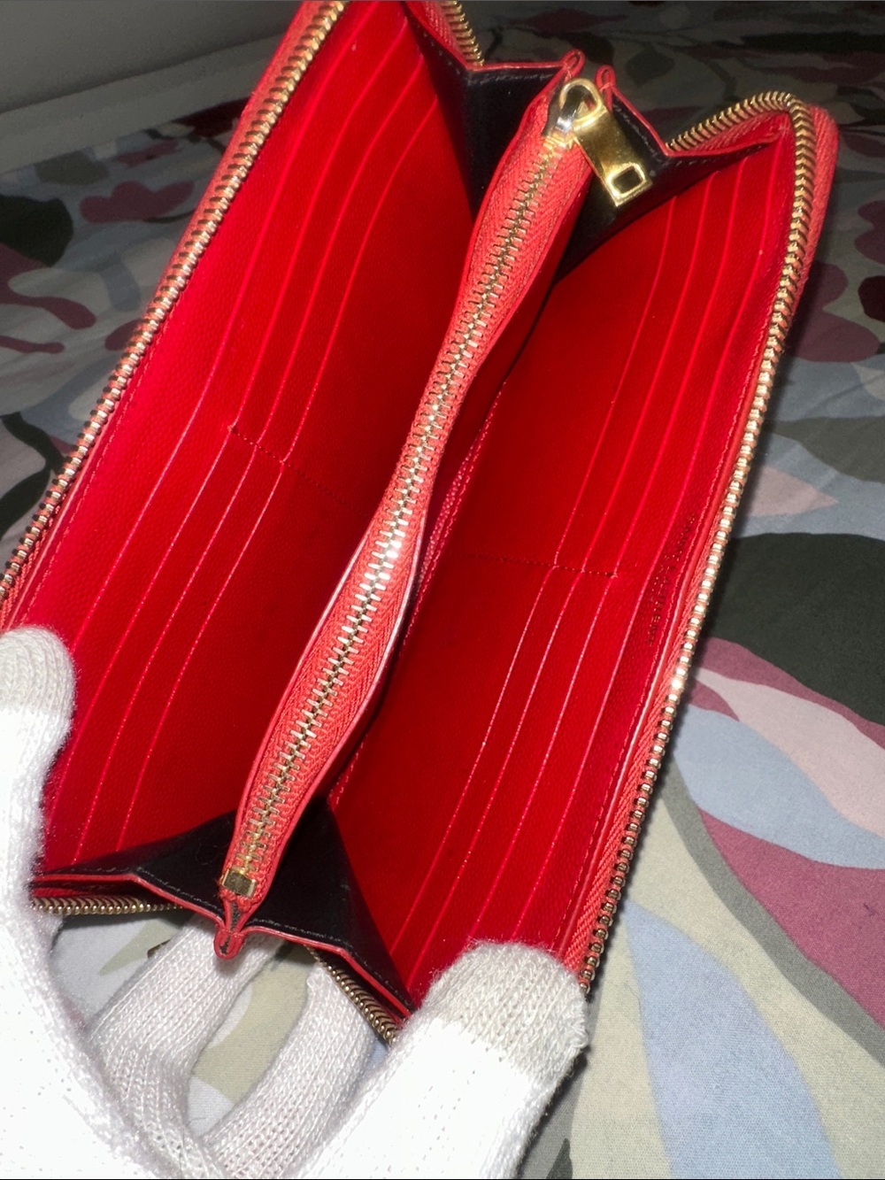 Yves Saint Laurent Red Quilted Zip-Around Wallet with Gold YSL Emblem - Picture 10 of 13